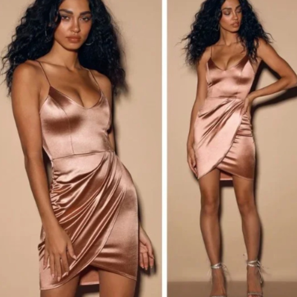 Lulus Mauve Pink Forever Your Girl Romantic Satin Bodycon Mini Dress Size XS